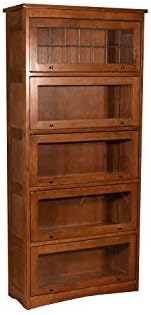 Crafters and Weavers Mission Craftsman Quarter Sawn Oak 5 Stack Leaded Glass Barrister Bookcase