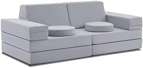 jela Kids Couch 10PCS Luxury, Floor Couch Floor Sofa Modular Furniture for Adults, Playhouse Play Set for Toddlers Babies, Modular Foam Play Couch, Modular Sectional Sofa (Classic, Moonlight Grey)