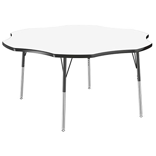 Image of FDP Dry-Erase Flower Activity School and Office Table (60 inch), Standard Legs with Swivel Glides for Collaborative Spaces, Adjustable Height 19-30 inches - Whiteboard Top and Black Edge