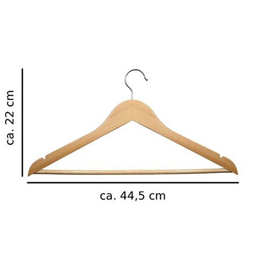 VonBueren 20 x Kleiderbügel Holz | 44,5 x 22 cm je Bügel/Holzbügel | Holzkleiderbügel | 360 Grad drehbar