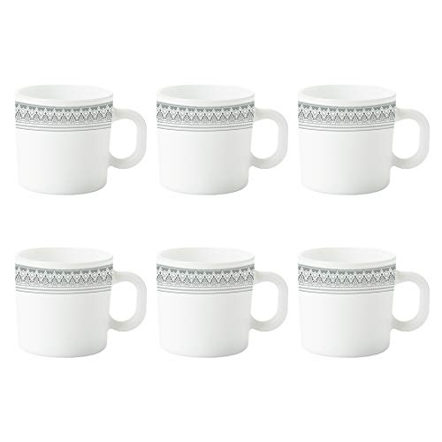 Larah by BOROSIL Classic Opalware Mug Set, 6 Pieces, White