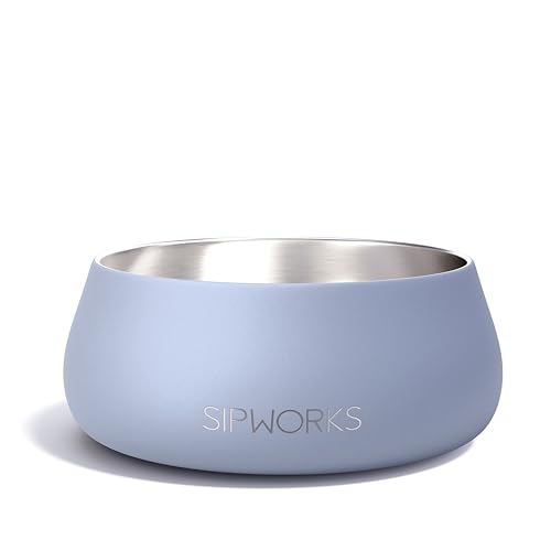 Sipworks Stainless Steel Dog Bowl – 32oz Weighted Metal Food and Water Bowls for Dogs and Cats with Non-Slip Base - Pet Bowls for All Breeds Sizes for Travel & Outdoor Play | Slate