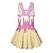 Pugasmiru Ice Cream Pattern Girls Modest Swim Dress with UPF 50+ Protection - One Piece Skirted Bathing Suit, Wide Straps, Quick-Dry Fabric for All-Day Comfort
