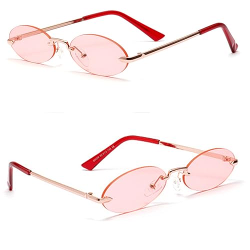 Frameless Small Oval Sunglasses Women Metal Clear Pink Lens4