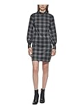 Calvin Klein Womens Gray Stretch Zippered Plaid Cuffed Sleeve Mock Neck Short Wear to Work Sheath Dr
