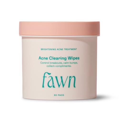 Fawn Acne Clearing Facial Toning Wipes with Salicylic Acid for Teen and Young Skin, Derm-formulated and Vegan, 60 Pads