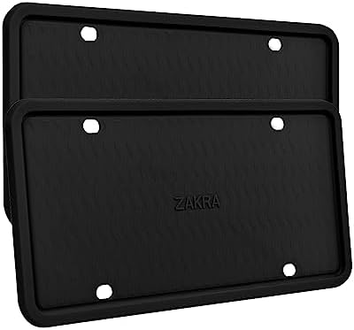 ZAKRA License Plate Frames,2 Pack Silicone License Plate Frames,Premium Silicone Material, Rust-Proof,Rattle-Proof,Weather-Proof.(Black)