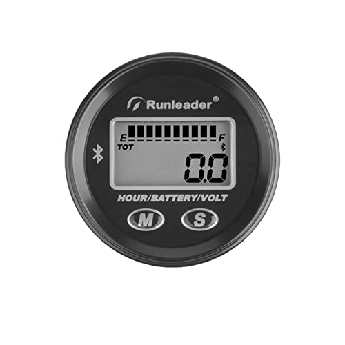 Runleader 12V to 48V Bluetooth LCD Battery Level Meter,Volt Meter with Alert,Run Hours Record for Lead Acid Trojan Lithium Gel AGM LiFePO4 Battery Powered Golf Cart Forklift Go-Kart EC (1)