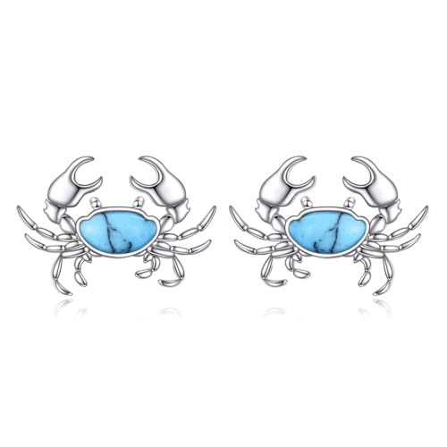 Boucles d'oreilles crabe turquoise argent 925 puce marine femme