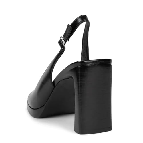 Women Open Square Toe Slingback Buckle Up Pumps Backstrap High Chunky Heels Daily Prom Dressy Shoes Size 4-16 US4