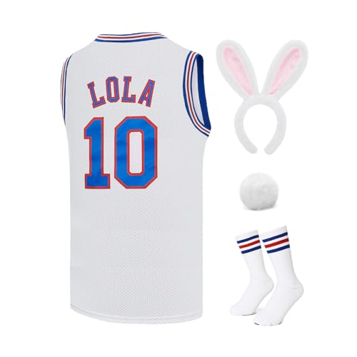 Camiseta de baloncesto para hombre #10 Lola/#1 Bugs disfraces de Halloween Space 90S Movie Jersey blanco/rojo/negro, XS-XXL, blanco (#10 White), S