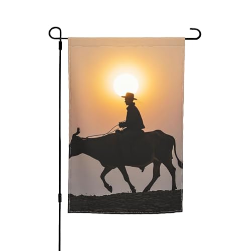 Bandiere da giardino 30,5 x 45,7 cm verticale su entrambi i lati bandiera da cortile cool toro equitazione Silhouette bandiera da giardino estate fattoria bandiere di benvenuto per decorazioni esterne