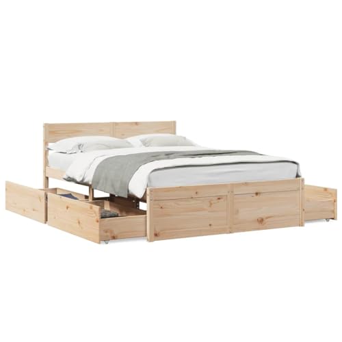 vidaXL Giroletto con Cassetti 140x190 cm in Legno Massello di Pino, giroletto con cassetti, arredo camera da letto, letto contenitore
