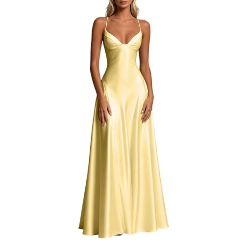 Ballkleider Damen Satin Brautjungfernkleid Lang Abendkleid V-Ausschnitt Satinkleid Cocktailkleid Tüllkleid Kleid Brautjungfernkleid A-Linie Abendkleider Abschlussballkleid Bodycon Kleid 2026