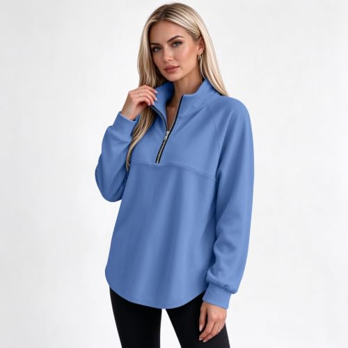Womens Quarter Zip Sweatshirt Cozy Drop Shoulder Mockneck Fleece Pullover - image 2