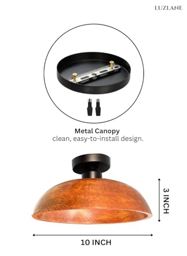 Image of Wooden Walnut Dome Ceiling Light '10 -Inch' - Semi Flush Mount Wooden Ceiling Lamp | Handcrafted Solid Wood Ceiling Light for Hall, Bedroom, Living Room, Kitchen & Dining