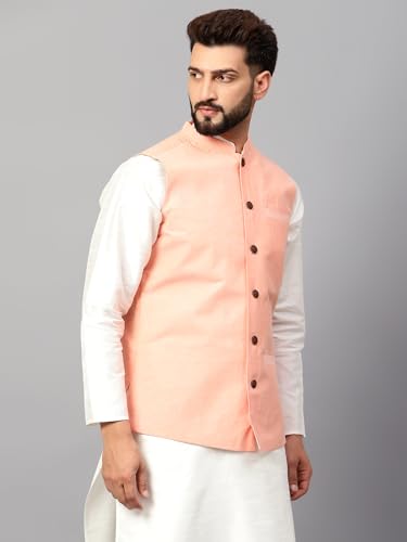 Image of LATEST CHIKAN Men's Traditional Cotton Solid Nehru Jacket /Waistcoat