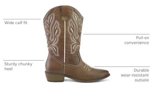 Image of mysoft Cowboy Boots For Women - Western Cowgirl Boots Mid Calf Chunky Heel Booties Pointed Toe Country Shoes