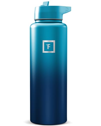 Image of IRON FLASK Camping & Hiking Hydration Flask with Straw, Wide Mouth Insulated Stainless Steel Sports Water Bottle - Dark Night 40 oz - Straw (1 Lid)