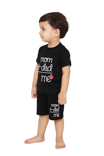 Image of 'Mom+Dad' - 'Smile' - 'D7' Text Printed Cotton Baby Black Clothing Sets /Tshirt-Shorts 3 different designs (Boys /Girls Born Baby to 6 Years)