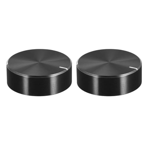 Sarini 2 stücke Potentiometer Knopf Rändelwelle Schwarz Aluminium Glatte Drehknopf Lautstärkeregler