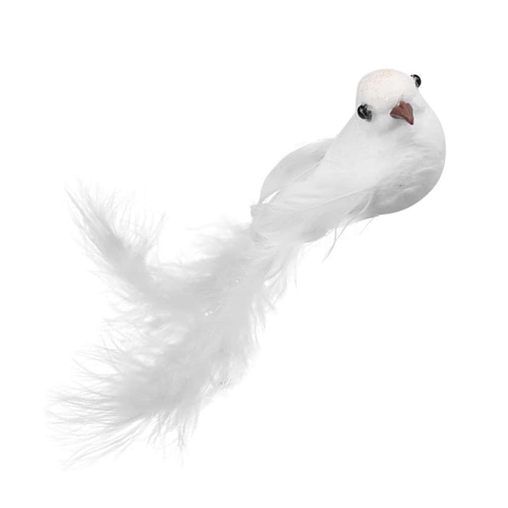Artificial White Doves, Long Tail Feathered White Pigeon, Simulation Foam Craft Birds with Clips-on Christmas Tree Decoration Fake Doves Christmas Ornament Home Decor Art