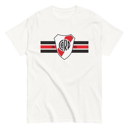 River Plate. Camiseta 100% Algodón Peinado. Corte Unisex. Argentina. Fútbol. Cuello Reforzado no deformable. Sin Costuras Laterales. CAM1247. (FR/ES, Letras, S, Regular, Regular, Blanca)
