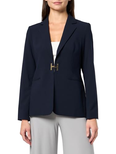 HALSTON Women's H Closure Woven Office Workwear Blazer, Marine, 8