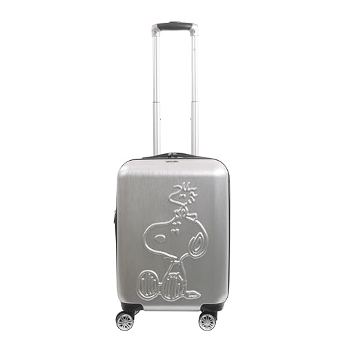 Ful Peanuts Snoopy and Woodstock Rolling Luggage, Hardshell Suitcase with Spinner Wheels, Silver