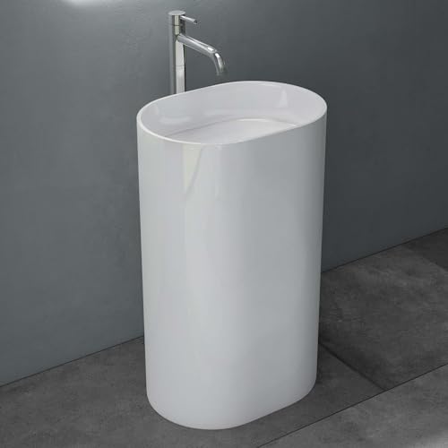 Mai & Mai Lavandino a Colonna, Lavabo da Terra 55x40x85cm, Lavabo su Colonna per Bagni da Minerale Fuso Bianco Ovale Colossum45
