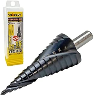 YOKOCUT Cobalt Step Drill Bit for Stainless Steel and Hard Metal, High Speed Steel 6% Cobalt Step Bit with AlTiN Coating, Cone Drill Bit Multiple Hole Cutter (4-32mm, 15 Steps)