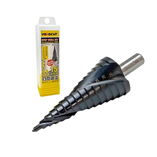 YOKOCUT Broca de paso de cobalto HSS para acero inoxidable y metal duro de 4-32 mm, 15 pasos