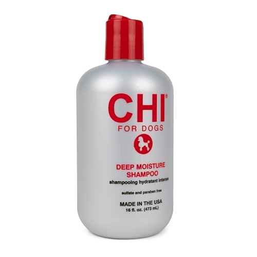 CHI for Dogs Deep Moisture Shampoo, pH Balanced Hydrating Dog Shampoo for Dry Skin, Sulfate and Paraben Free, Ionic Technology for Soft Shiny Coat, Dogs and Puppies 8 Weeks+, Made in the USA, 16 Fl Oz