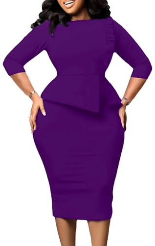 Image of Midi Dress for Women Elegance Church Dresses Office Work Bodycon Pencil Dress Casual Spring and Autumn Business Outfits