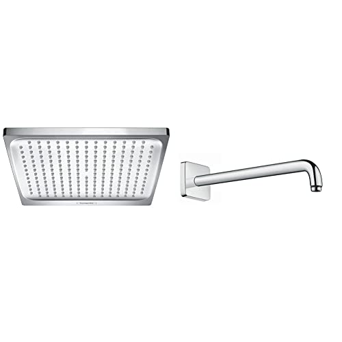 hansgrohe Duschset mit Crometta E 240 Kopfbrause, Regendusche, 1 Strahlart + Brausearm eckig 389mm für Wandmontage (Chrom)