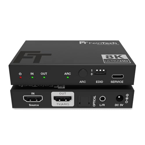 FeinTech AX210 Extractor de Audio HDMI 2.1 4K 120Hz 8K VRR ALLM, HDMI a Audio (Óptico Toslink 5.1 + AUX Estéreo), Soporte CEC y ARC Para TV a Sistema de Sonido
