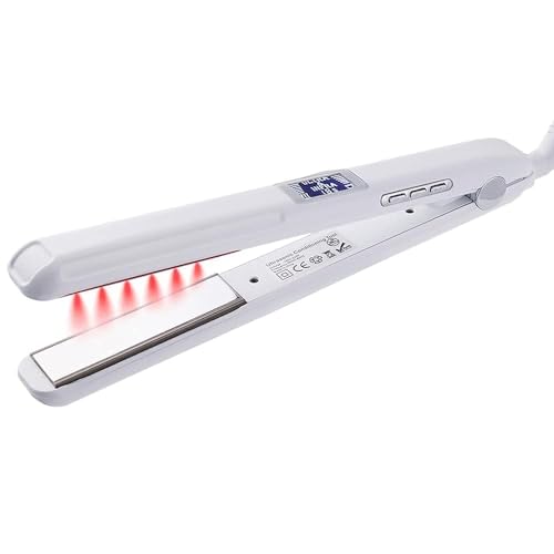 Professionale a infrarossi capelli raddrizzatore styler ferro freddo, recupera i capelli danneggiati, ultrasuoni Infrarossi capelli cura styler con schermo LCD (bianco)