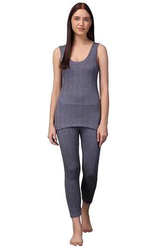 Image of Wearslim Women's Cotton Thermal Underwear Set, Thermal Sleeveless Camisole and Pant Set, Round Neck Tank Tops & Bottom Soft Warmer