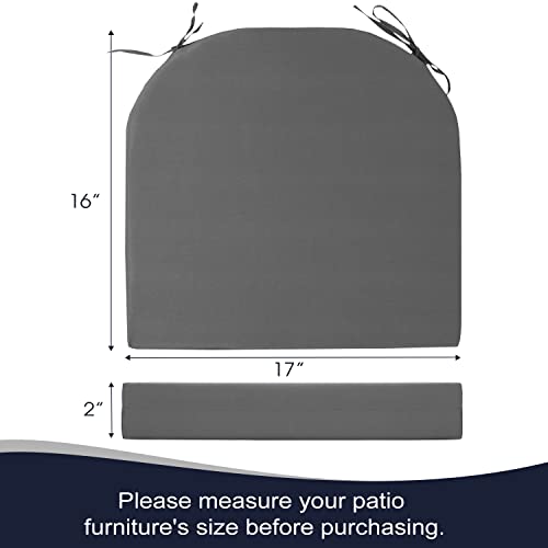 Basic Beyond Outdoor Chair Cushions For Patio Furniture - Round Corner Outdoor Chair Cushions Set Of 4, Waterproof Seat Cushions With Ties, 17"X16"X2", Grey #TOP4