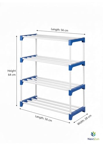 Image of 4 Tier Shoe Rack with Shelf, Thick Strong Pipes for Heavy Load Multipurpose Organizer Rack Shoe, Cloth & Book Storage Shelf for Home, Balcony, Living Room & Workspace