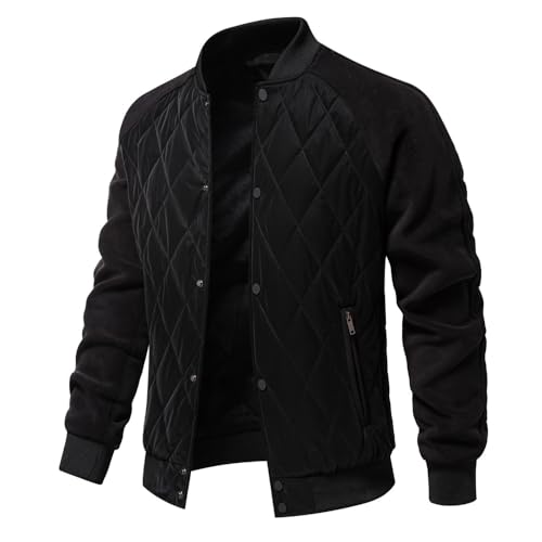 Mens Bomber Jackets Diamond Quilted Puffer Jacket Fall Winter Warm Padded Coats Rib Varsity Lightweight Coat Pockets