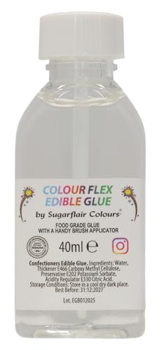 Colour Flex Edible Glue with Brush - Professional Food Grade Edible Glue High Strength Ready to Use for Cake Decorating Sugarcraft and Cake Decorations - 40ml
