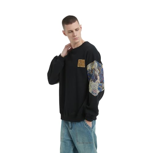 Mens Bear Embroidered Sweatshirt Vintage Patchwork Sweatshirts