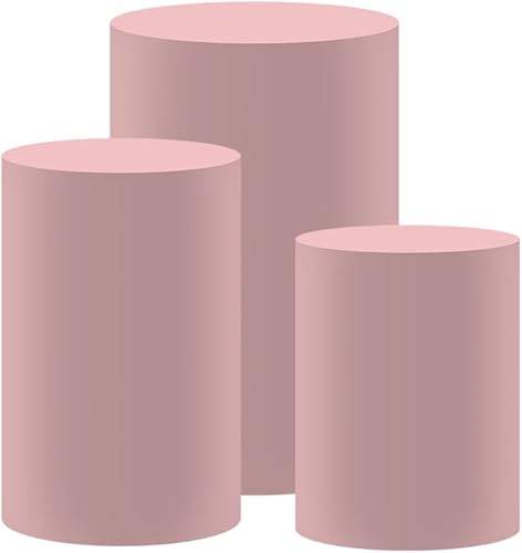 Miniatura 5 de Cubiertas de pedestal redondas de color rosa carne sólida para fiesta de cumpleaños, cubierta de zócalo rosa, cubierta de cilindro redondo de tela