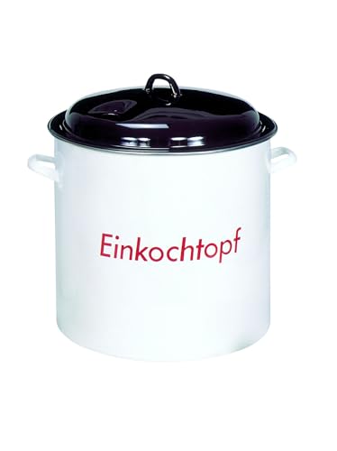 culinario Emaillierter Einkochtopf mit Metalldeckel, 28 Liter, Ø35 x H30cm, für alle Kochfelder geeignet, Thermometer-Öffnung, Einkocher für Marmelade