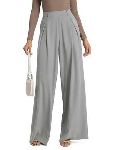 ODODOS Chiffon Flowy Pleated Wide Leg Pants for Women Lightweight