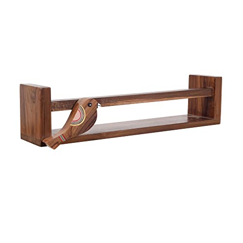 Image of AAKRITI ART CREATIONS | Floating Teak Wall Shelf for Powder Room Hand Towel Holder for Wash Basin | Towel Stand for Bathroom | Wooden Towel Stand for Counter Top | Set of 2 | 18.5X3.2X4.1