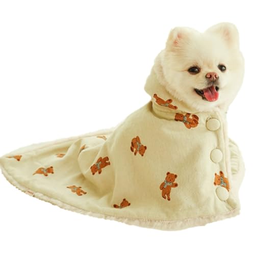 ICOUCHI 犬猫ペット用 マント ブランケット 毛布 マット タオル ソフト もこもこ 秋冬の防寒 暖か 洗える ドッグウエア 可愛い うさぎ形 フード付き 機能的 (S,クマ)
