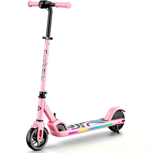 FanttikRide C9 Pro Kids Electric Scooter Ages 8-12, Colorful Rainbow Lights, E-Scooter for Kids 3.9-5.2 ft, 132 lbs, 5 Miles Range, Up to 40 min Ride Time, 5/8/10 MPH, 3 Adjustable Heights, Pink