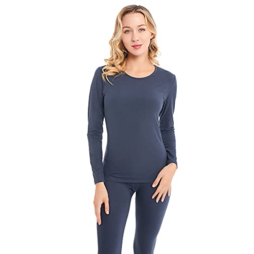 Qingduomao Women's Thermal Underwear Set Ultra-Soft Top & Bottom Ski Base Layer Lightweight Long Johns, Grey Xl #TOP3